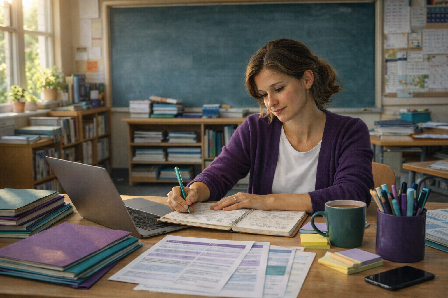 Teacher creating a fortnightly plan